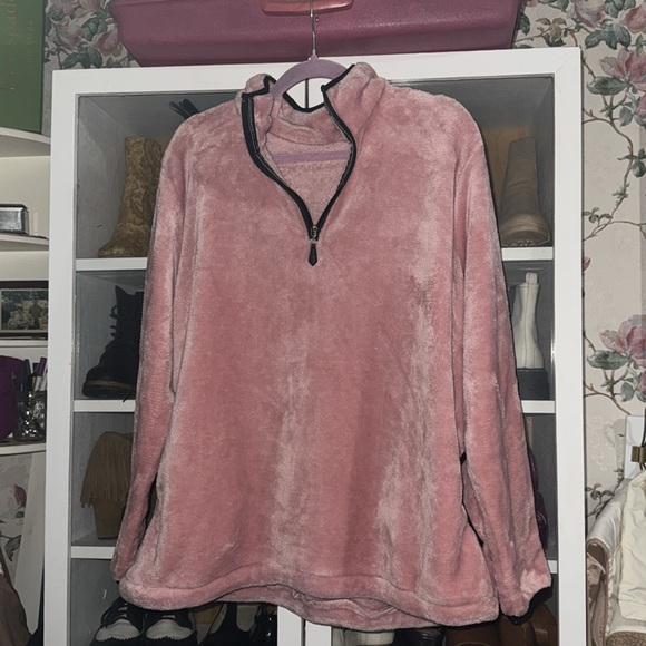 Cozy Fuzzy Pink Cloud Half Zip Pullover with Pockets XXL - Picture 4 of 5
